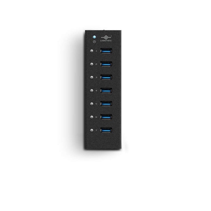 Vantec 7-Port USB 3.0 Hub, Aluminum, Full Powered, Mountable, with All Ports Data & Charging Up to 1.5A, BC 1.2, Premium 12V/3A, 36W Power Adapter (UGT-AH710U3-BK),Black - Image 2
